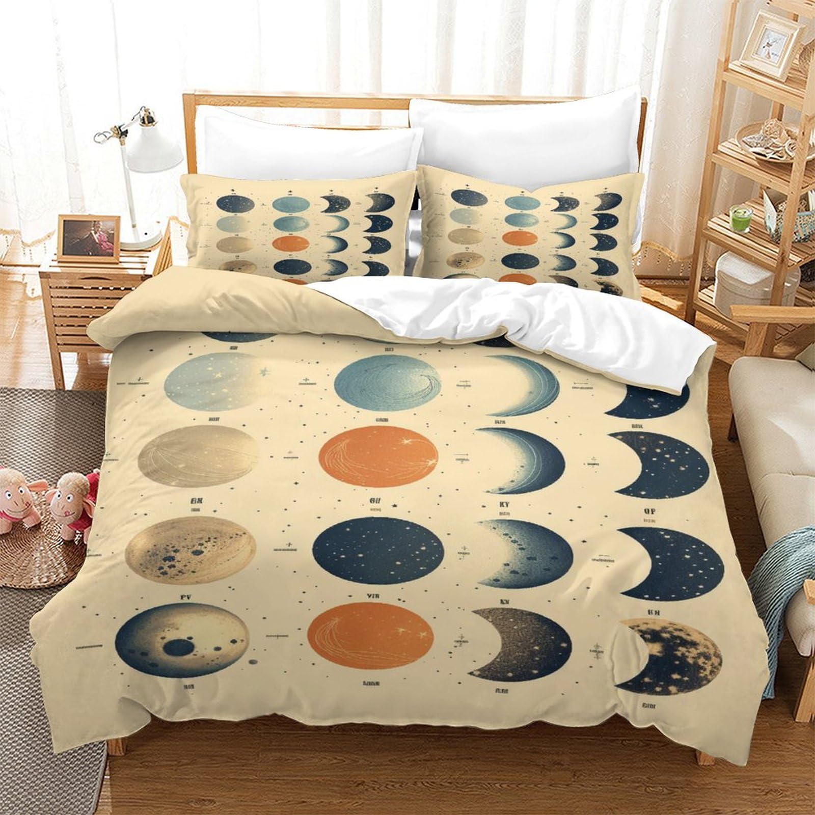 P1S9U7W5Y 3D Printed Moon Phases Duvet Cover Set 3pcs Microfiber Planet Bedding Set Double