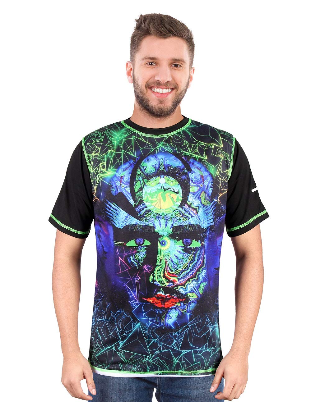 Psychedelic Insane | Limited Edition | Stylish Multi Color | Digital Printing | UV Glow PSY-FACE-Dimension | Round Neck | Hippie Style | T-Shirt for Men & Women