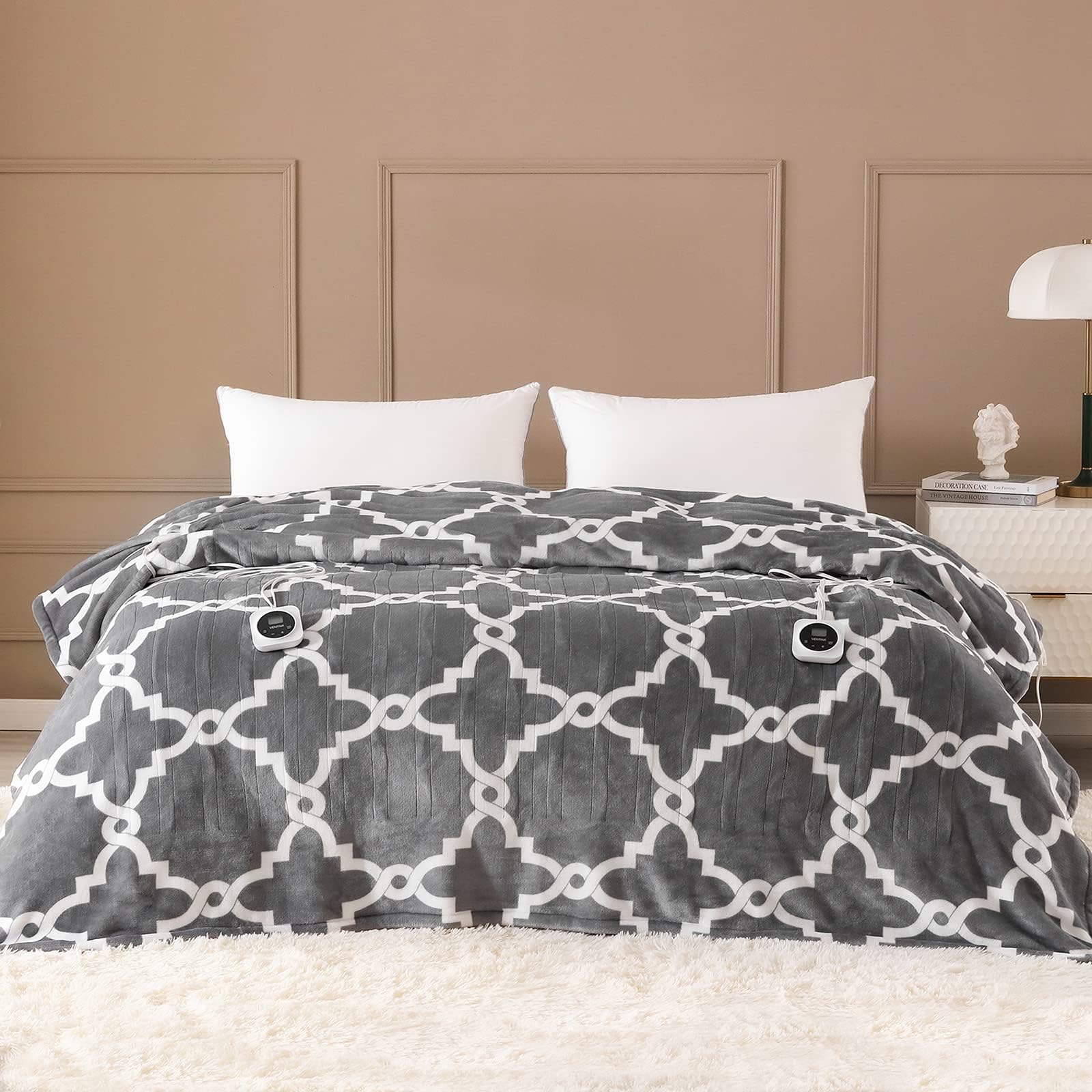 VENTIMI ZASTION Electric Blanket Queen Size 84"x90", Heated Blanket with Dual Controllers, 10 Heating Levels & 1-12 Hours Auto Off Fast Heating Blanket, ETL Certificated, Grey