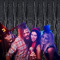 Vista 3 de GOER - Cortinas de tiras metálicas/oropel para fiestas, telón de fondo para fotos, Halloween, cumpleaños, decoración de bodas, de 3.2 x 9.8 pies