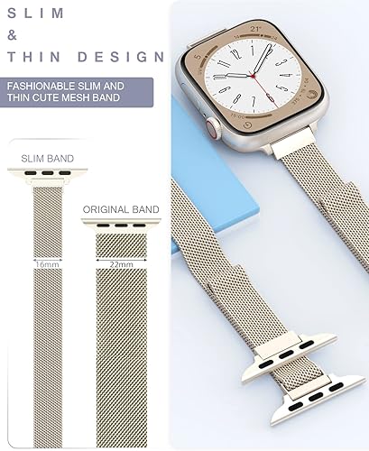 Miniatura 4 de LELONG Correa de reloj delgada compatible con Apple Watch Band de 1.49, 1.57, 1.61, 1.65, 1.73, 1.77 y 1.77 pulgadas, cierre magnético, repuesto