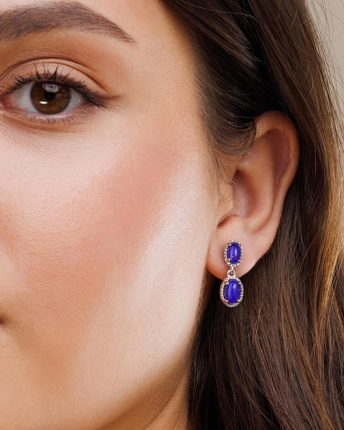 AIBAO Natural Oval Gemstone Drop Earrings for Women Turquoise/Lapis Lazuli/Malachite Stud Earrings Hypoallergenic Sterling Silver Statement Earrings Western Bohemian Jewelry