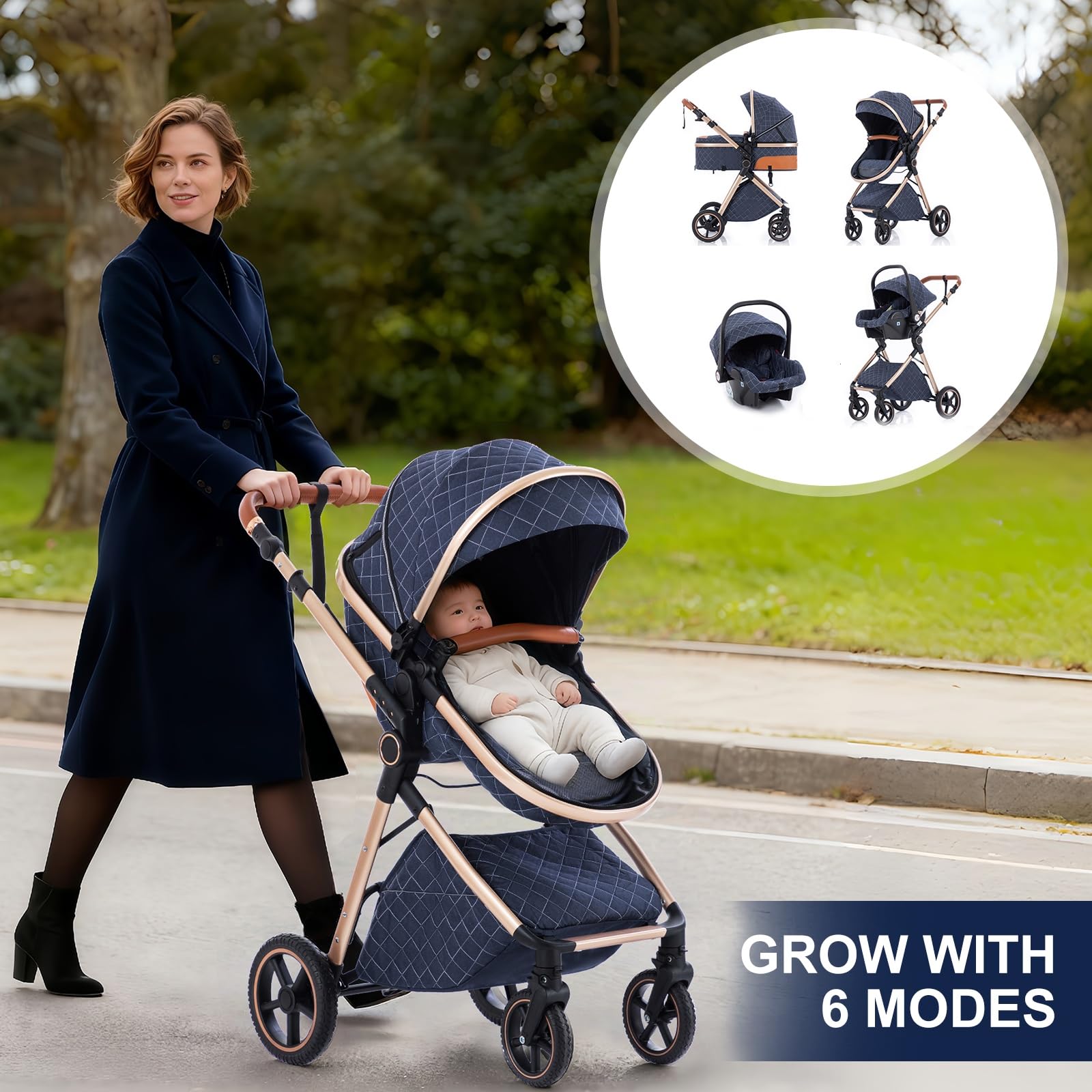 Gcarebb Passeggino 3 in 1: Cittadini Con Seggiolino Auto, Canna Portatile Pieghevole In Un Click, Combinato Paesaggio Alto Telaio in Alluminio