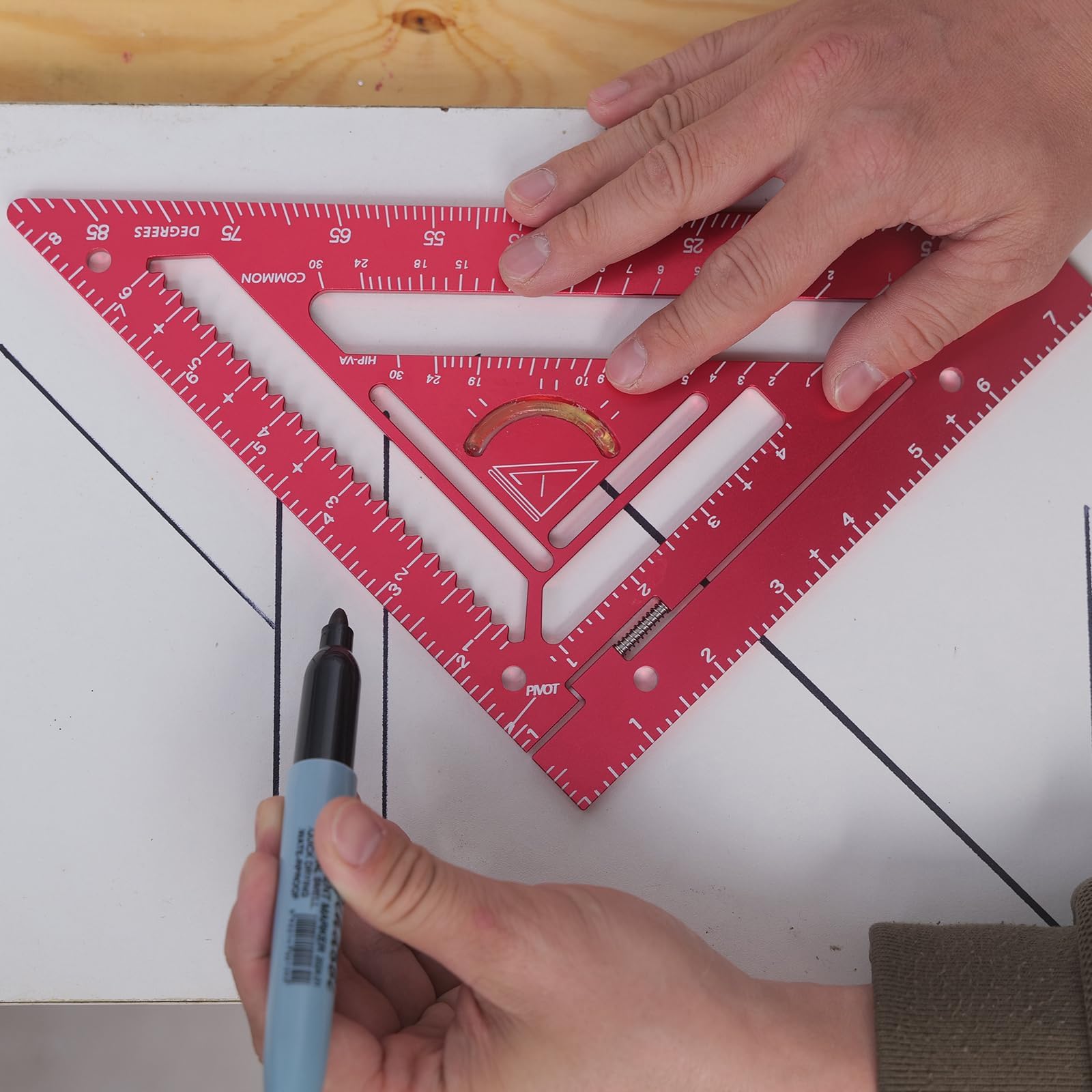 Shefave Squadra rotante da 21,1 cm, con blocco per recinzione, per lavori piatti, in alluminio CNC, triangolare, ad alta precisione, per falegnami e lavoratori del metallo (rosso)