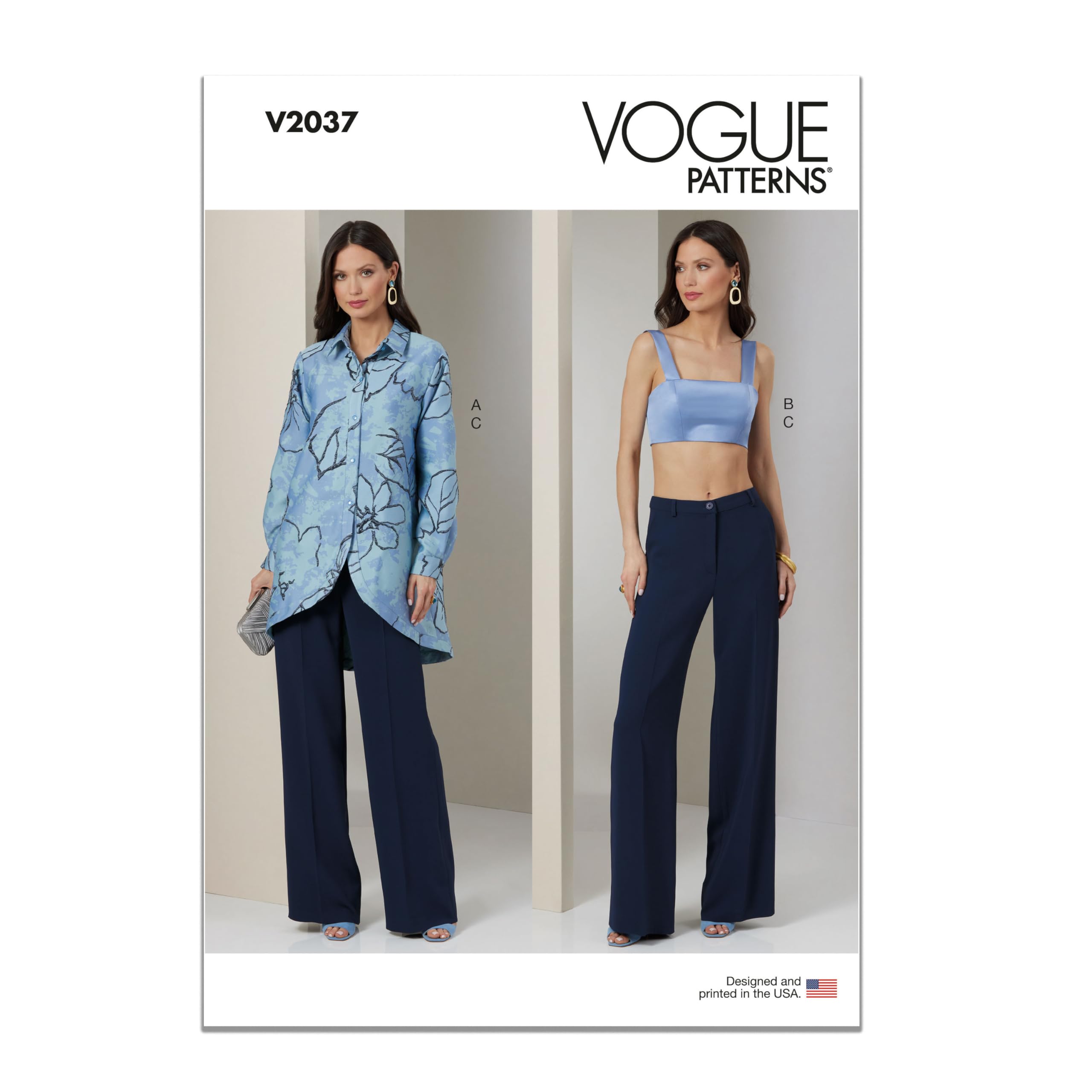 Vogue Paper Pattern V2037Y5 Misses' Shirt, Crop Top and Trousers Y5 (18-20-22-24-26)