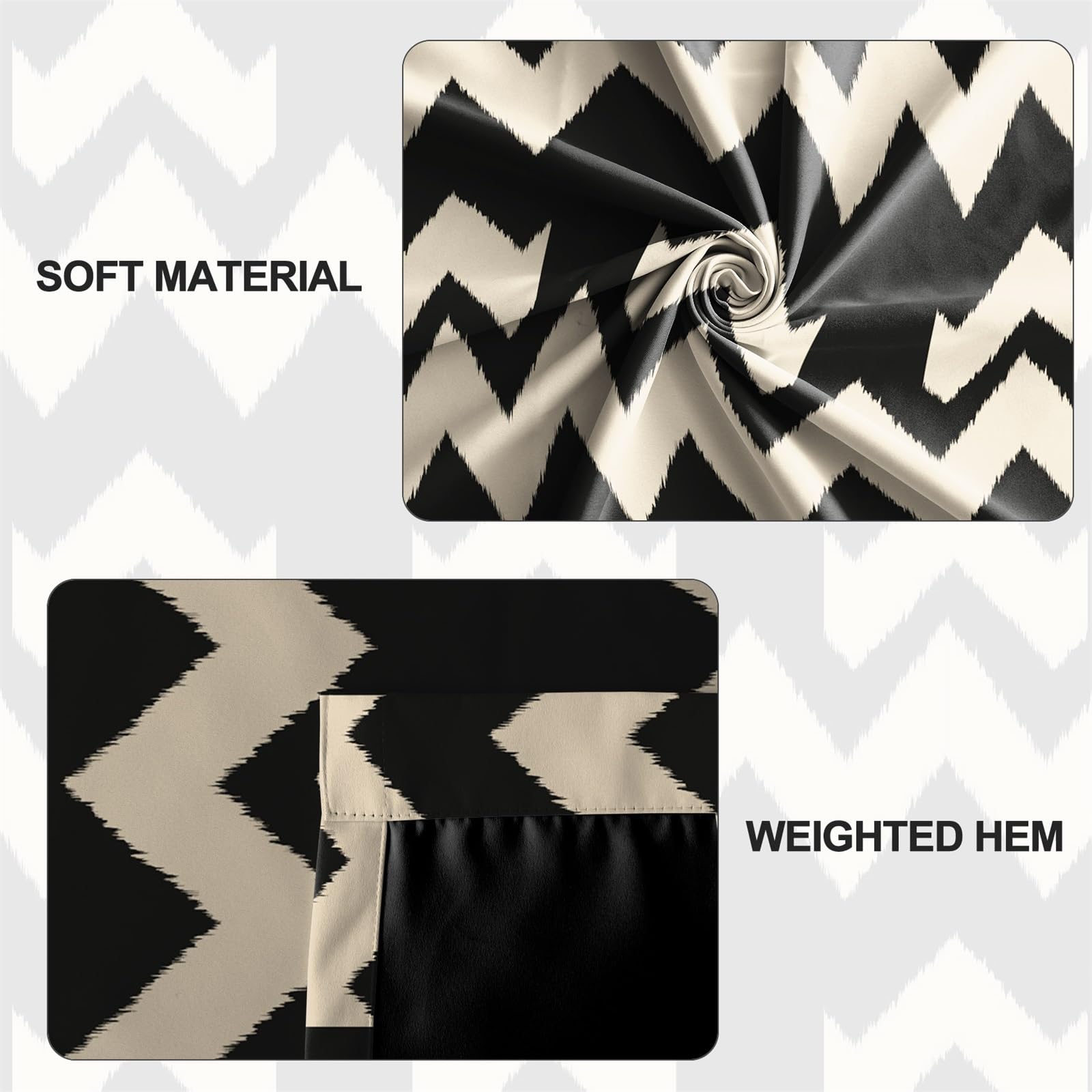 Rideaux occultants imprimés Beige et Noir 140x245cm pour Chambre et Salon, Lot de 2 Panneaux, Motif à Rayures abstraites, Style Moderne et élégant, œillets, Isolation Thermique.
