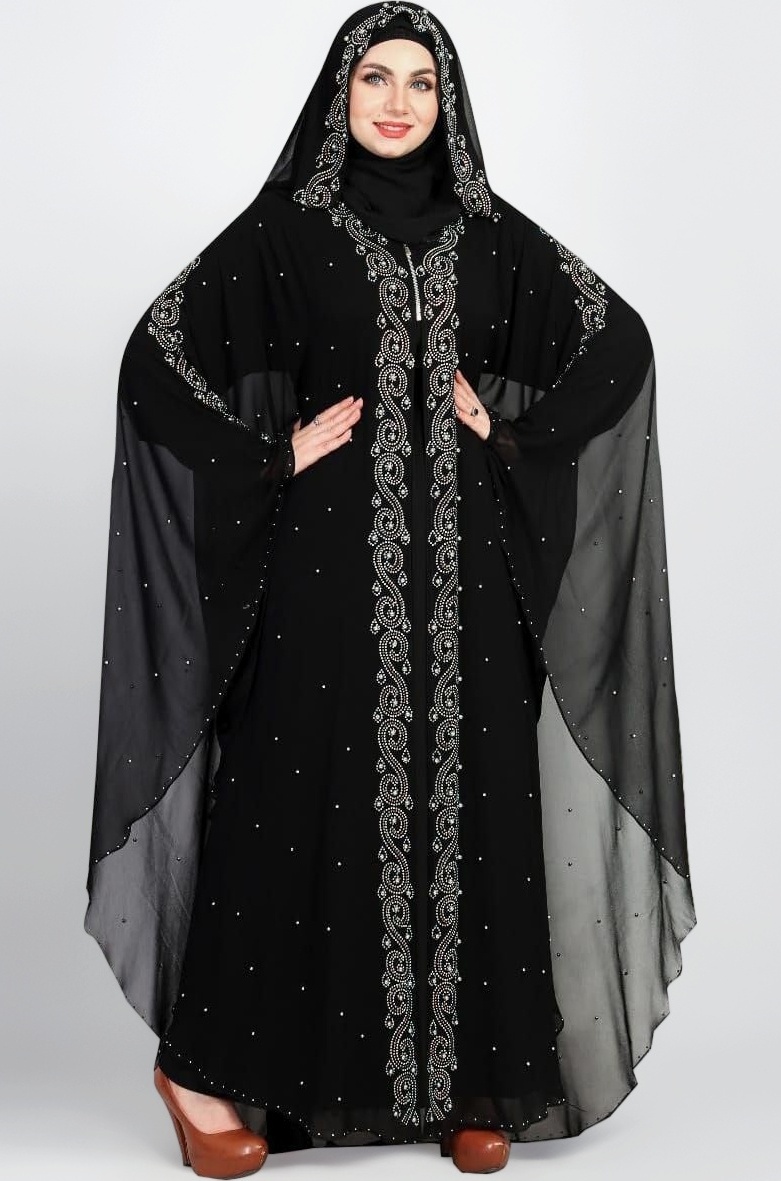 Arabian White Stone Burqa Free Size (Fits Up to 60kg Body Weight) - Modest Wear SS farasha Burqa for women