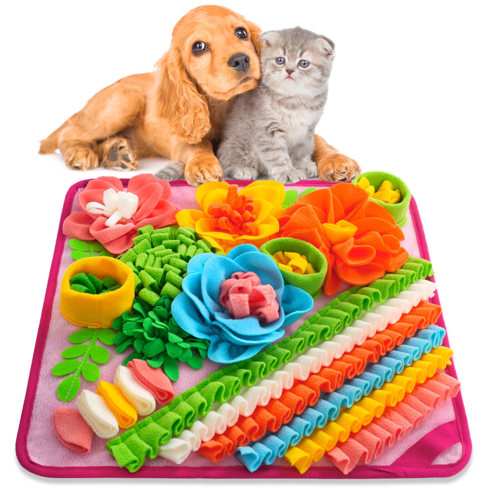Oliumt Snuffle Mat for Dogs, Sniff Mat Slow Feeding Mat for Small Pets Cats, Rabbits - Help Stress Relief and Training - Stimulate Your Pet's Foraging Skills! (Pink)