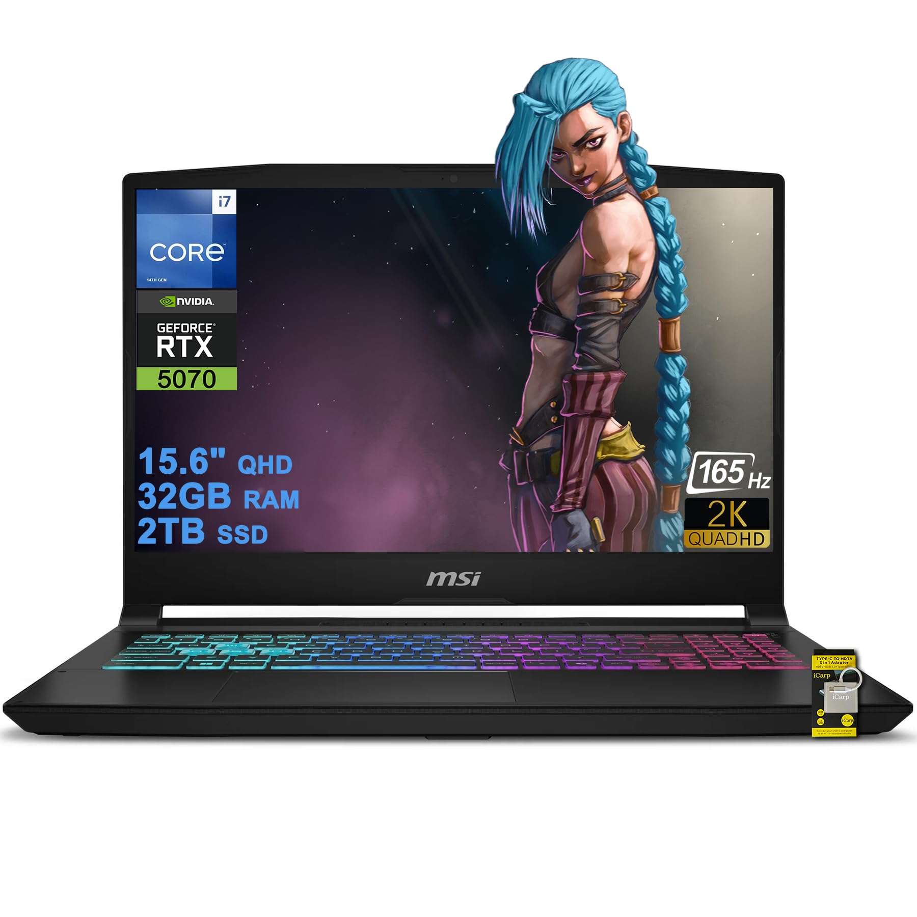 Katana 15 HX Gaming Laptop 15.6" QHD 2560x1440 165Hz 100% DCI-P3 Intel 16-core i7-14650HX (>i9-12900H) 32GB DDR5 2TB SSD GeForce RTX 5070 GDDR7 (Up to 798 AI TOPS) RGB Backlit Type-C Win11 ICP Acc