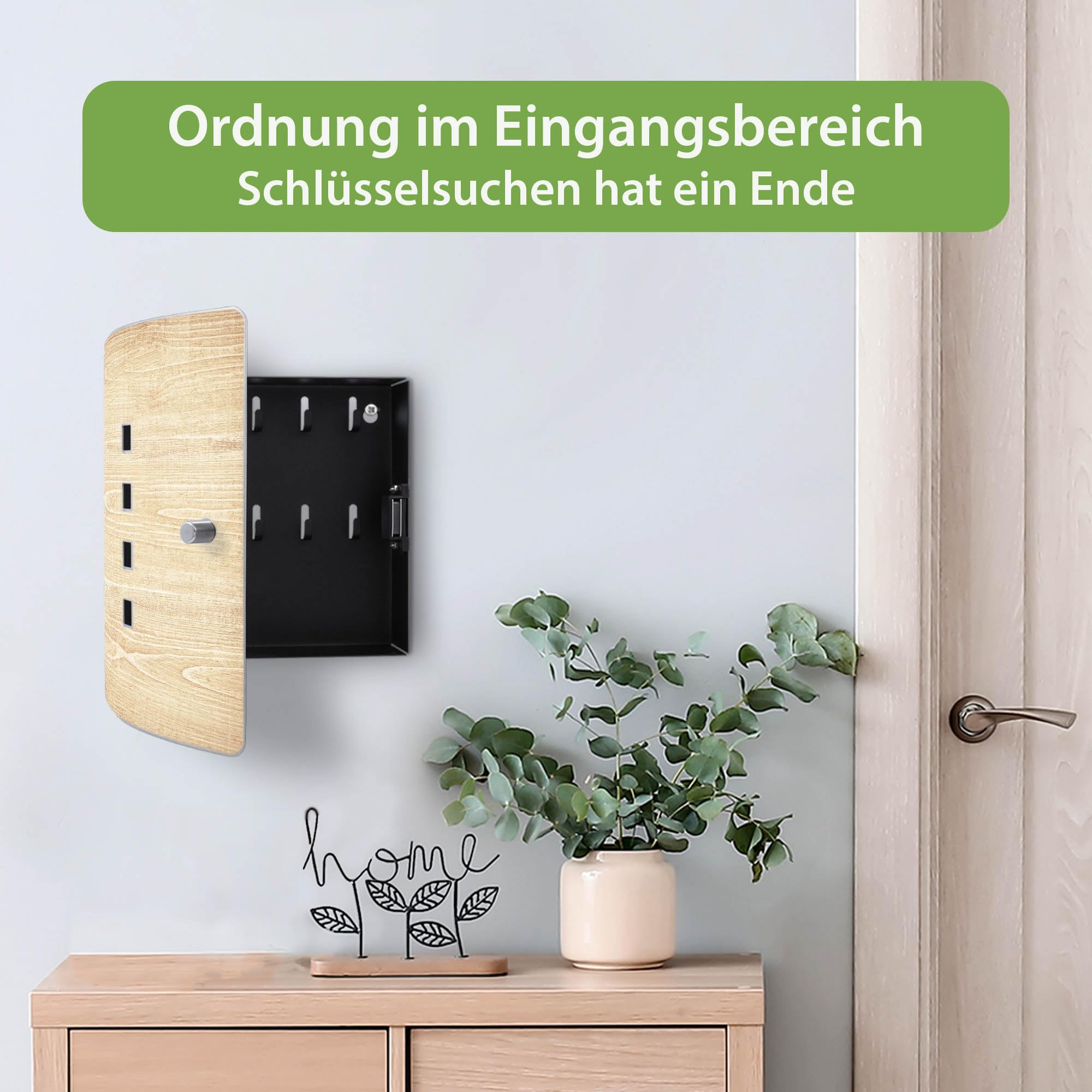 banjado Design Schlüsselkasten aus Edelstahl für 10 Schlüssel - Schlüsselschrank zur Schlüssel Aufbewahrung 24 x 21,5 x 7cm groß mit praktischem Magnetverschluss - Motiv Bretter