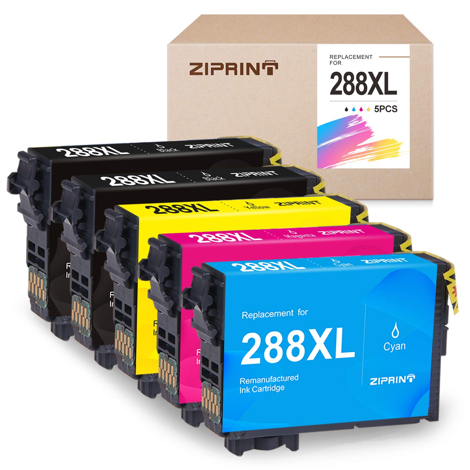ZIPRINT Remanufactured Ink Cartridge Replacement for Epson 288XL T288XL 288 XL for Expression XP-440 XP-446 XP-430 XP-330 XP-340 XP-434 Printer (2 Black 1 Cyan 1 Magenta 1 Yellow, 5-Pack)
