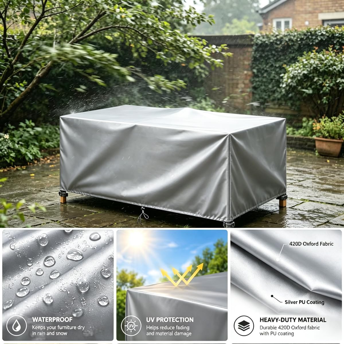 Funda Mesa Jardín 240Lx240Wx66H cm, Funda Muebles Exterior Impermeable