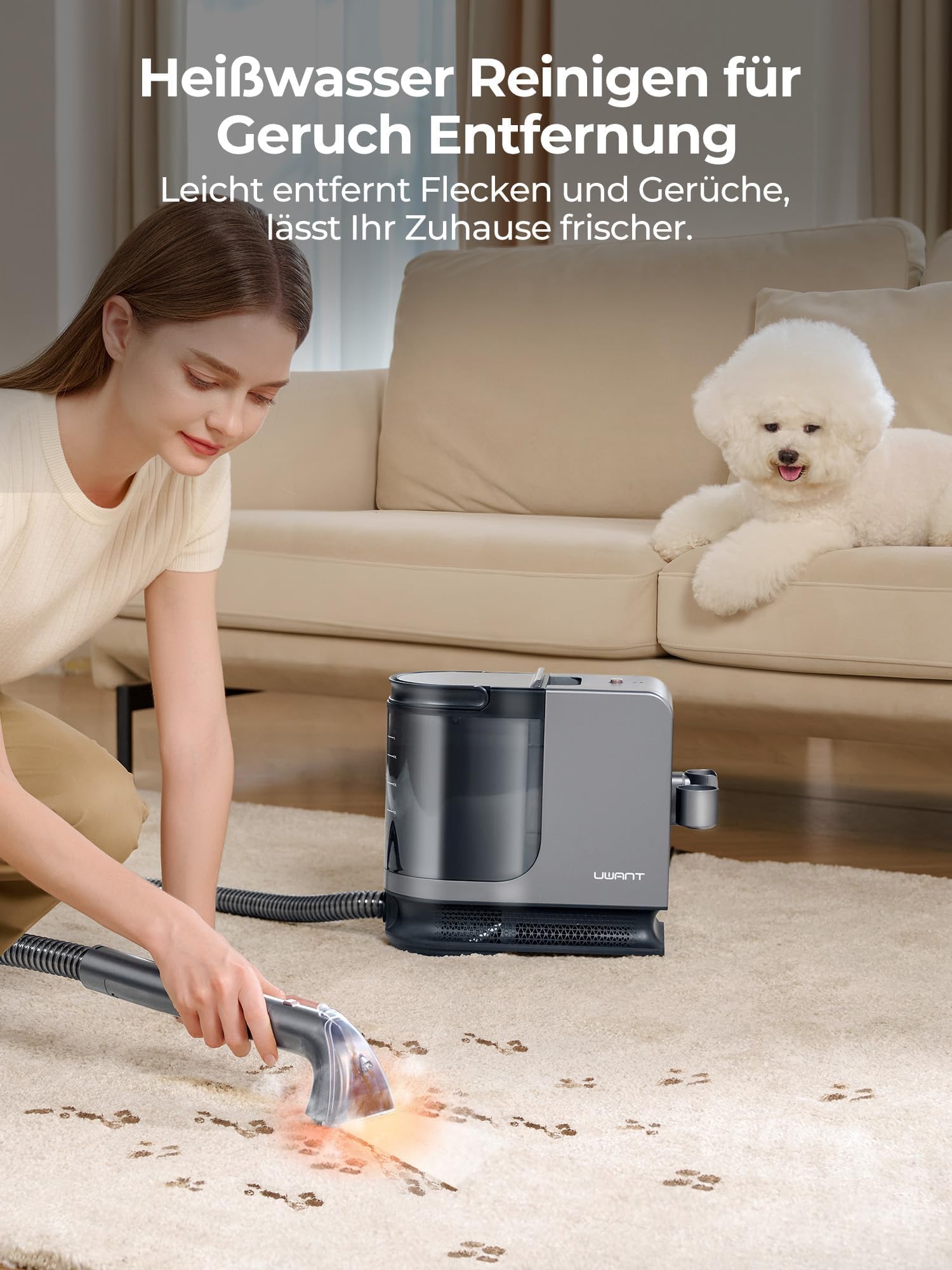 Uwant B400 Dampfreiniger Polsterreiniger Gerät 18Kpa Teppichreiniger Waschsauger Nasssauger Teppichreiniger Für Alltägliche Flecken Und Verschmutzungen Mit Schlauch Für Teppich Sofa Und Auto