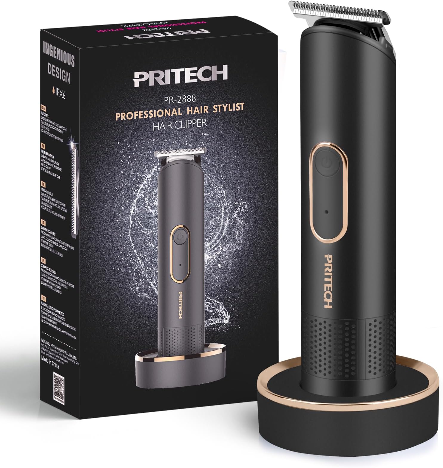 PRITECH Beard Trimmer for Men, Rechargeable Shavers, Electric Razor for Men, Waterproof Groin Hair Trimmer Body Trimmer, Pubic Hair Trimmer with Standing Recharge Dock(Black)