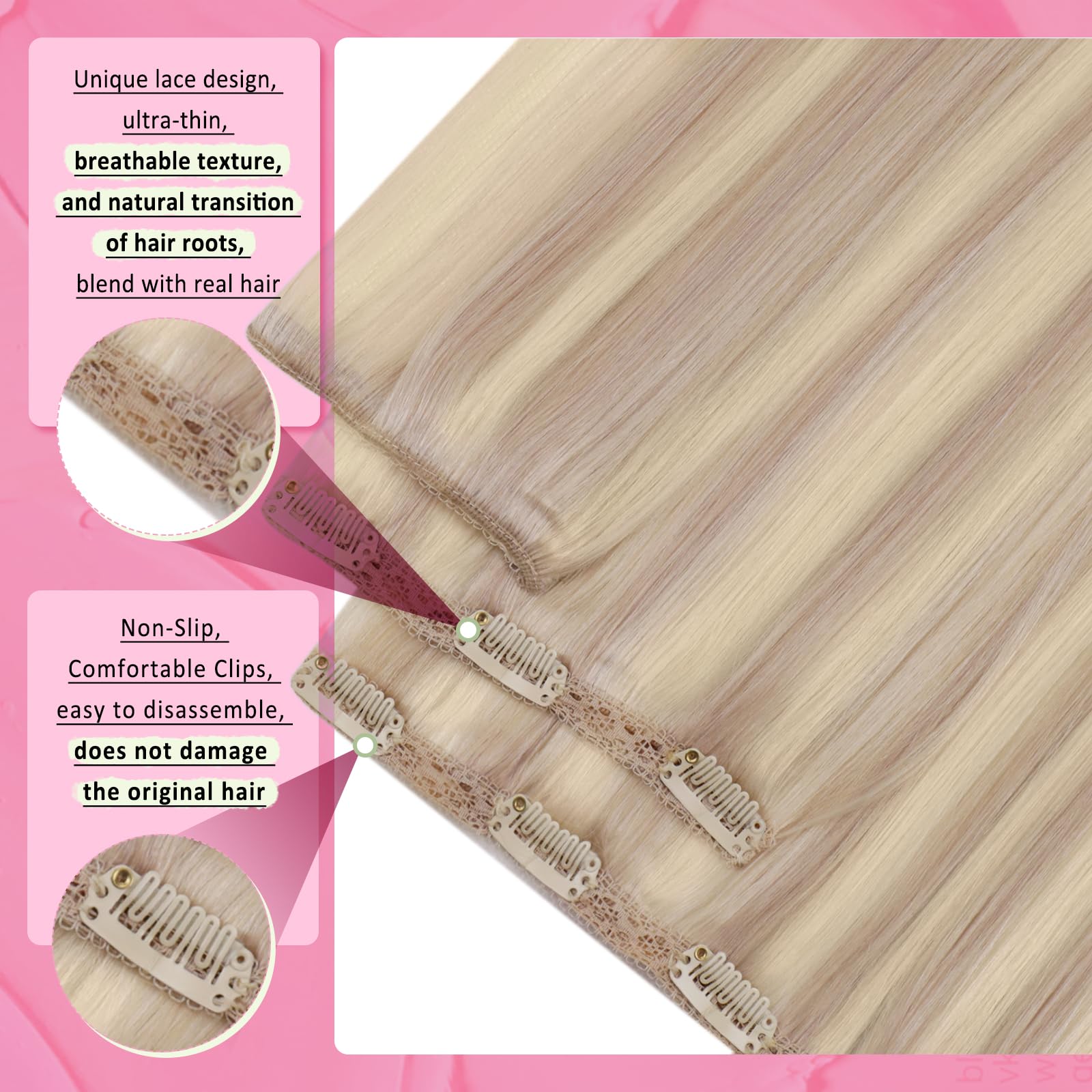 YoungSee Clip in Hair Extensions Real Human Hair Blonde 12 inch 80g Human Hair Extensions Clip in Ash Blonde Highlight Bleach Blonde Real Clip in Extensions for Girls Short Straight 7Pcs - Image 3