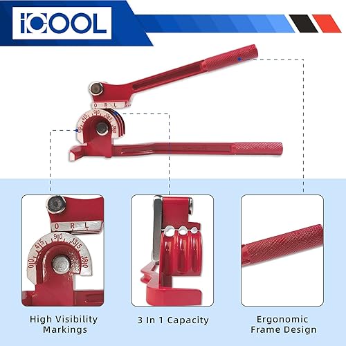 Miniatura 3 de ICOOL Doblador de tubos 3 en 1 Herramientas de doblado manual de tubos 0-180 grados 14, 516 y 38 pulgadas para cobre aluminio, latón y tubos de