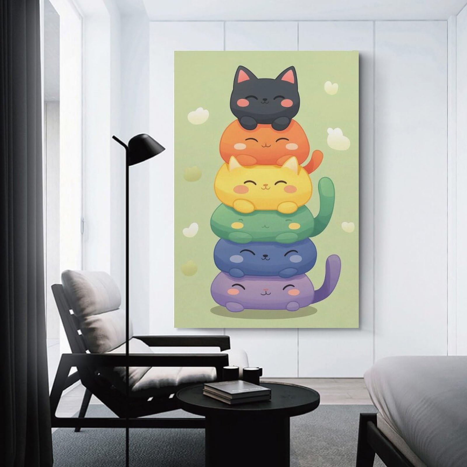 Junmoney Decorative Wall Artwork Rainbow Stacked Cats, 16x24inch(40x60cm), for Living Room, Bedroom Or Apartment Walls, Decorative Artwork for Empty Walls