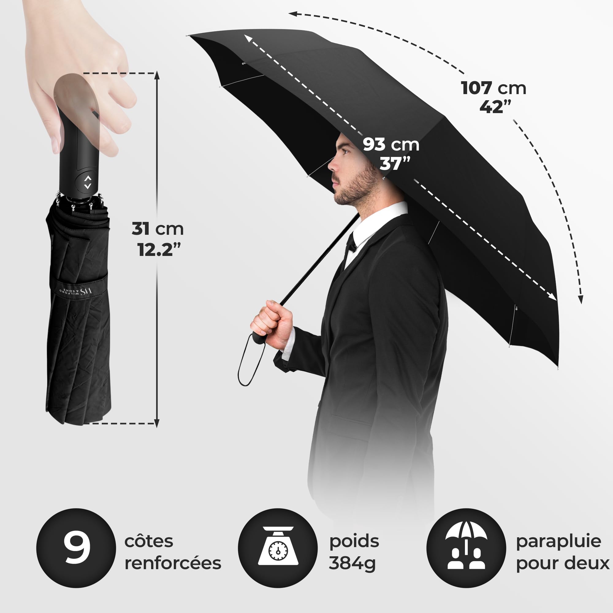 Parapluie Pliant De Voyage Ultra Compact - Automatique Ouverture/Fermeture, Anti-UV UPF50+, Léger Et Résistant Au Vent, Idéal Homme Femme Enfant