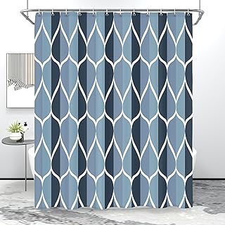 Gelbchu Aegean Blue Geometric Shower Curtain, Waterproof Design and Poly...