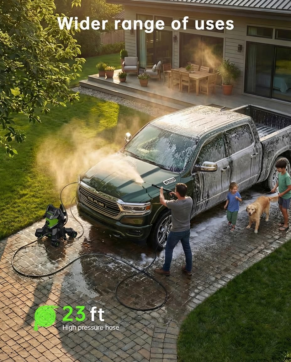 Pressure Washer, Power Washers with 4 Lockable Wheels,High Pressure Washers with Anti-tip Design, Foam Cannon for Cars/Fences/Driveways/Home Cleaning