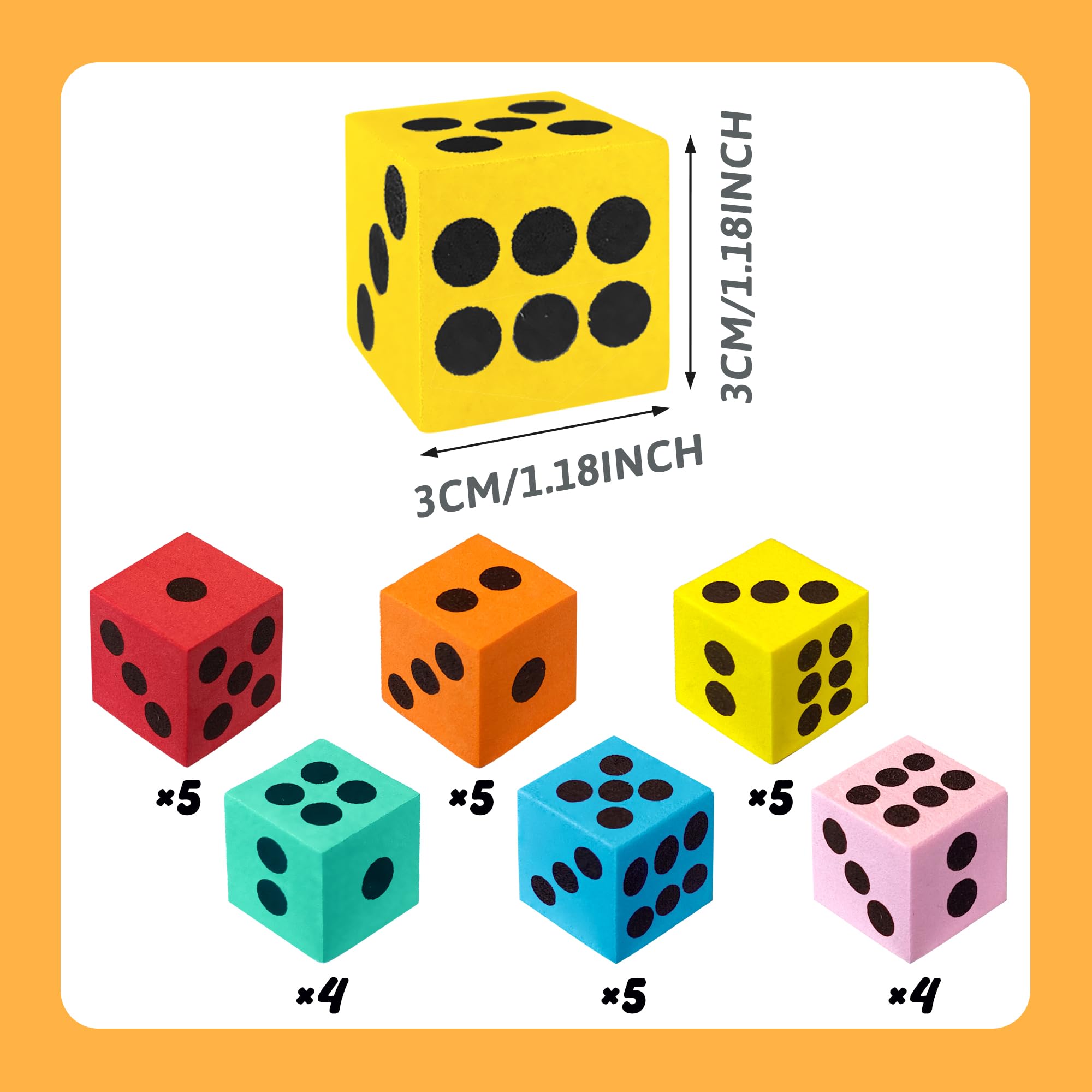 XIPEGPA - Juego de 28 dados de espuma coloridos con números para juegos de matemáticas, construcción de aula, entretenimiento educativo para fiestas, regalos de cumpleaños en 6 colores (1.2 pulgadas)