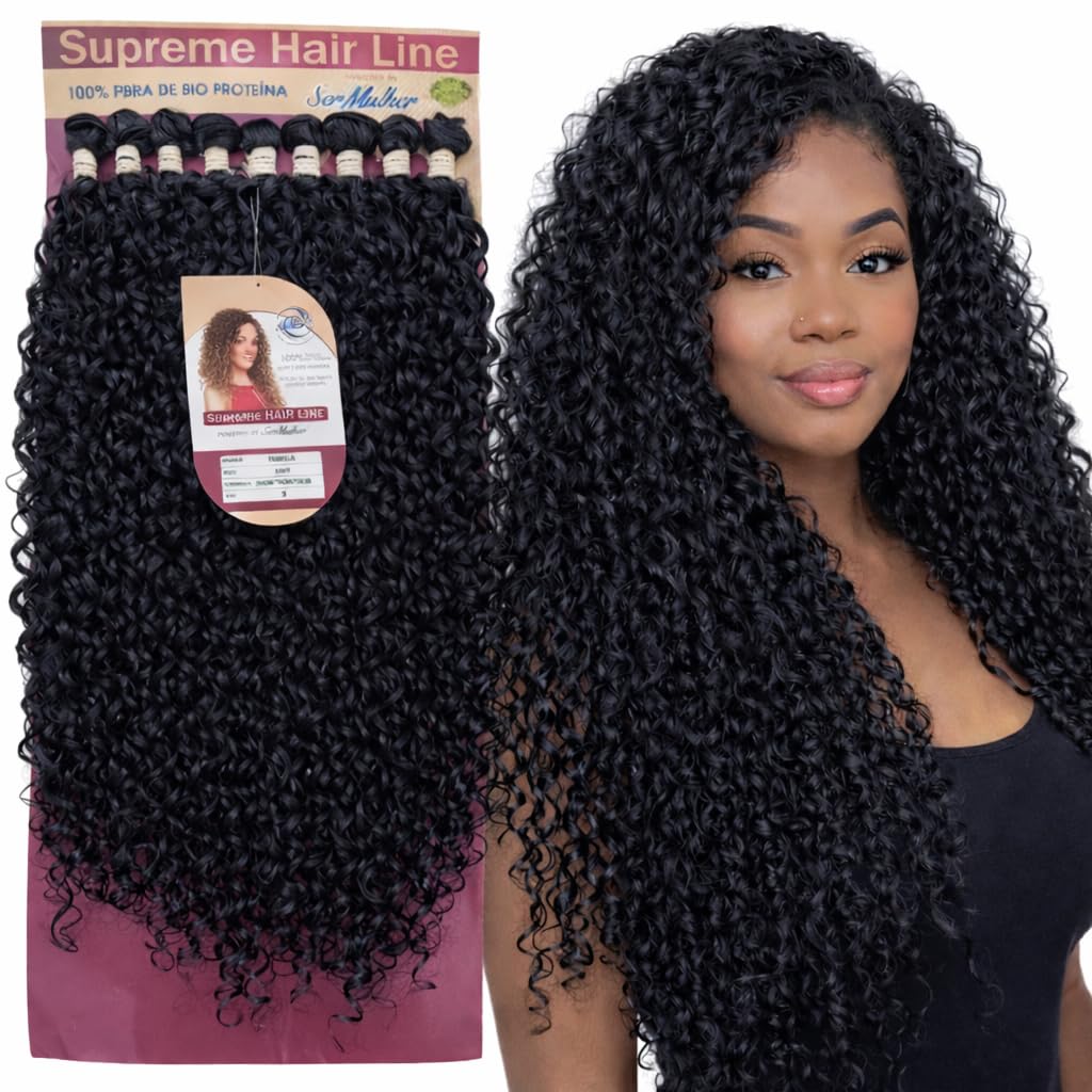 Extension Capelli Ricci Lunghi 75cm - Set 9 Pezzi 330g in Bioproteina – Look Naturale Voluminoso Ondulato – Scalatura Professionale 65/70/75cm - Effetto Riccio (Natural Black), PAMELA