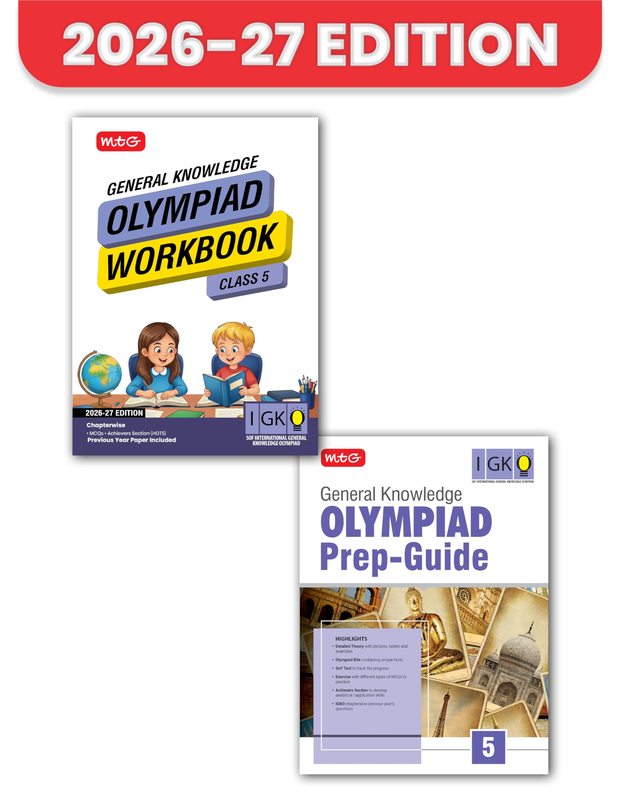 MTG General Knowledge (IGKO) Olympiad Workbook & Prep Guide Class 5 | Detailed Theory, Exercise with Self Test For Practice | SOF Olympiad Books For Exam 2026-27 (Set of 2 Books)