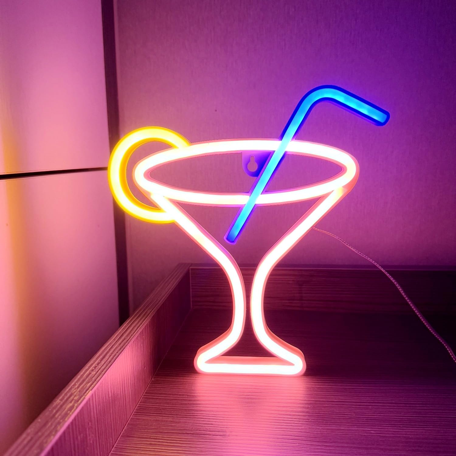 Cocktail Glass Bar LED Neon Sign USB Adjustable Brightness Living Room Bars Salon Club Gaming Room Man Cave Halloween Christmas Birthday Art Wall Decor
