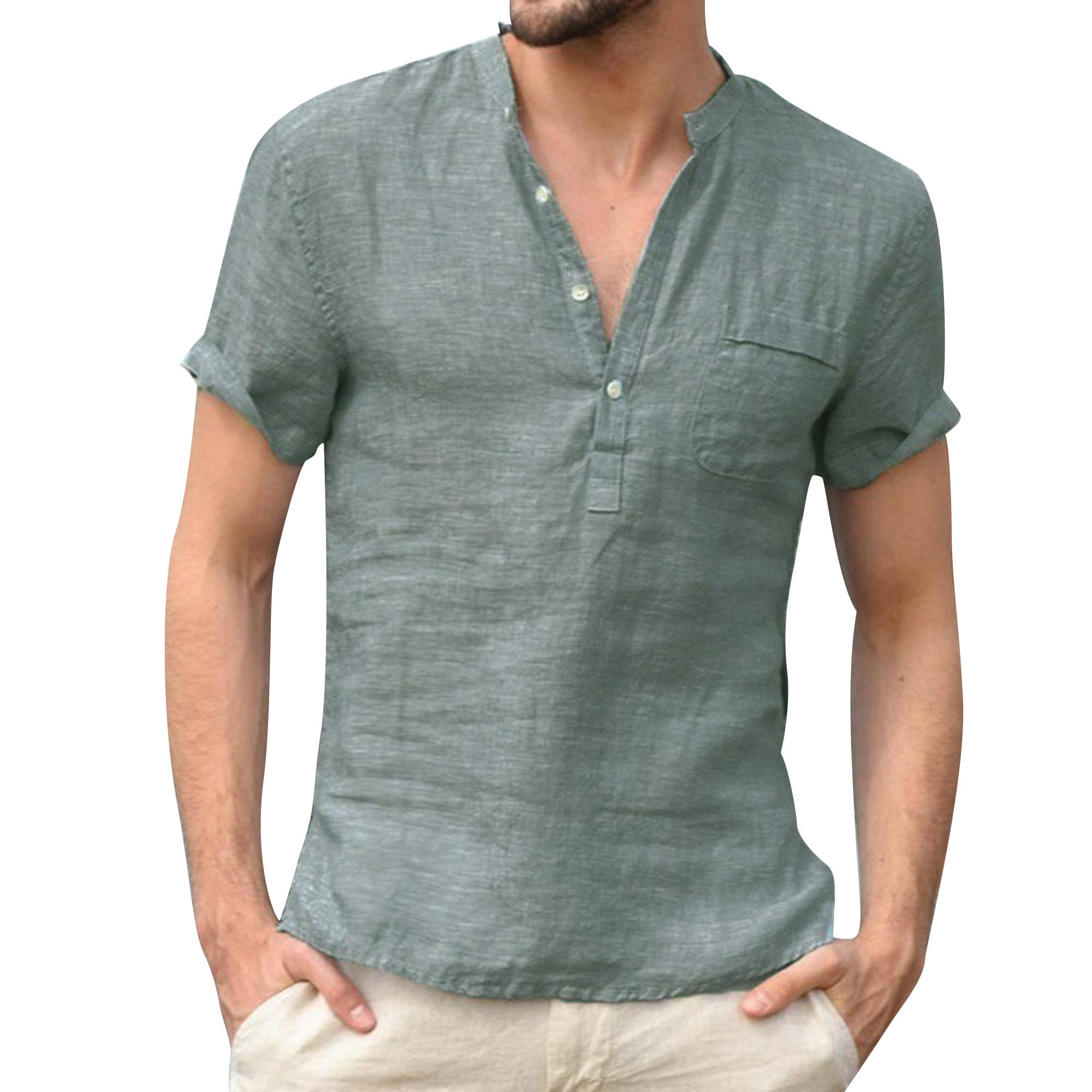Chemises en lin solid shirts manches courtes style casual chic