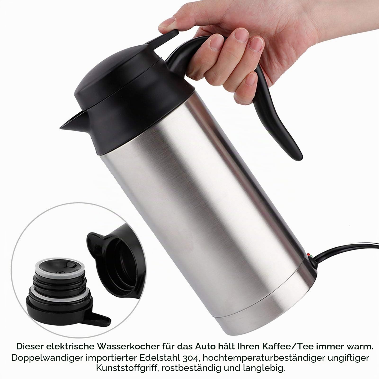 Auto Elektro beheizter Wasserkocher Stahlflaschenbecher 12V 750ML Edelstahl