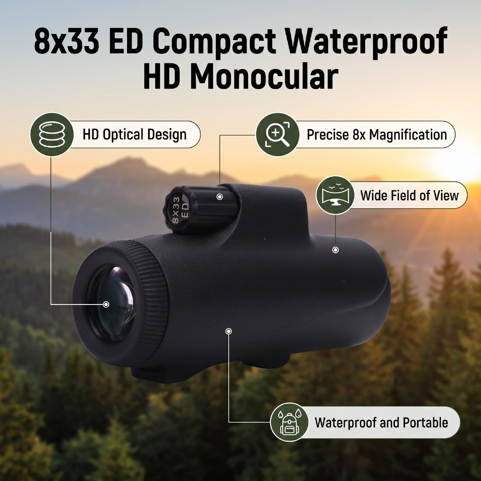 8x33 HD Monoculaire Jumelle étanche pour Paysage