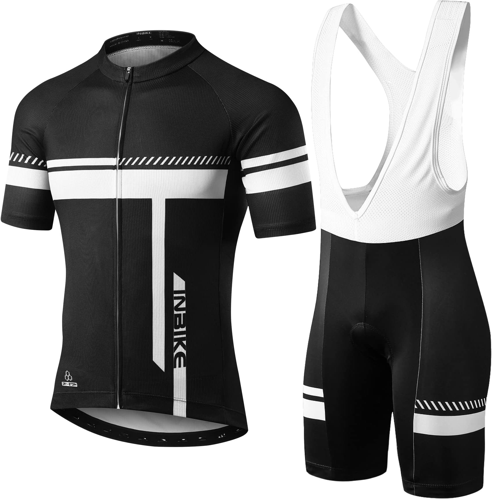 Cycling Jersey Mens Set Reflective Breathable Biking Outfit Quick-Dry Bib Bicycle Jersey with 3D Padded Shorts