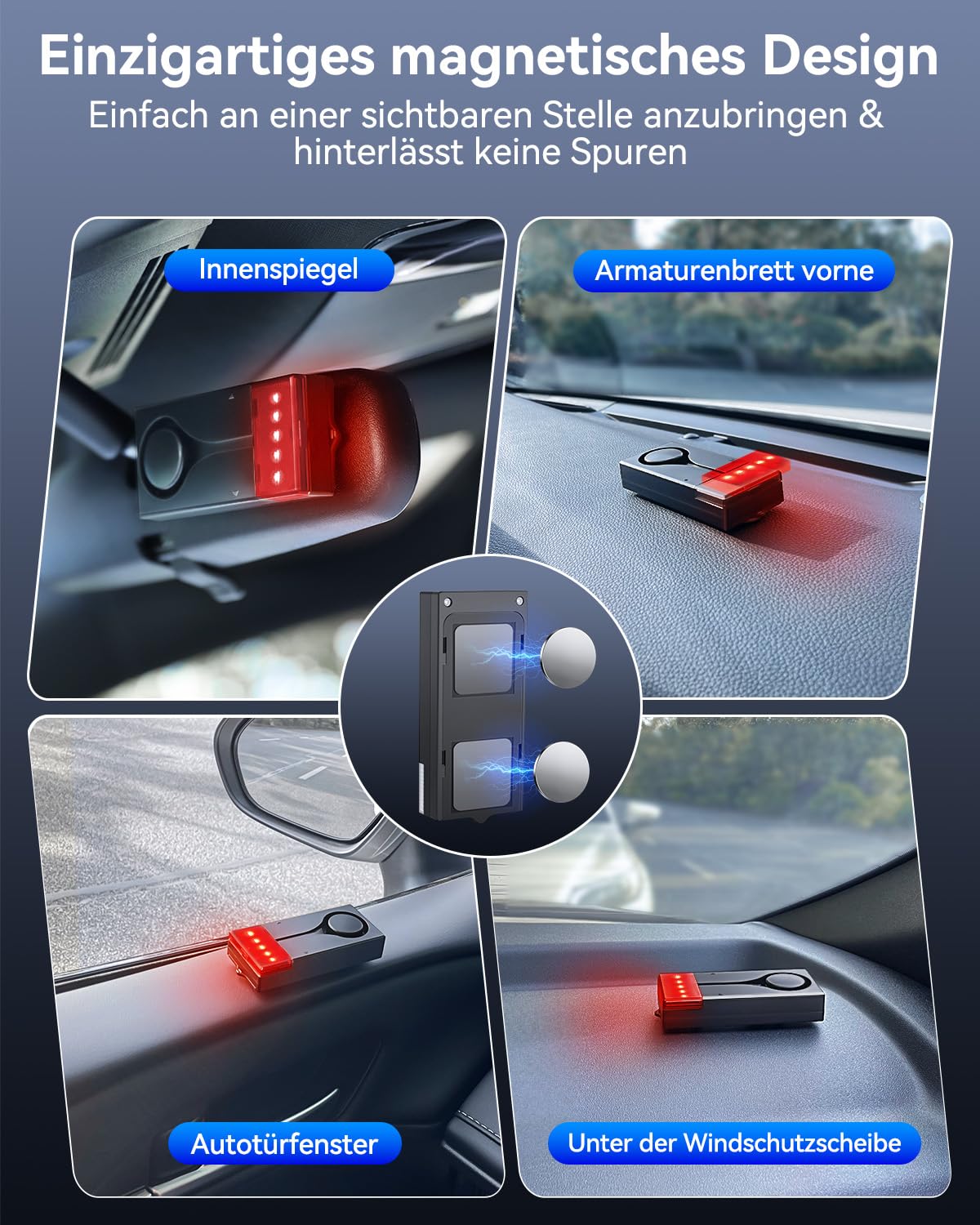 Alarmanlage Auto, Drahtloser Vibrationsalarm, Fahrzeug-Diebstahlschutzsystem, 108dB Einbruch-Sicherheitsalarmanlage Mit Fernbedienung, Einbruchalarm Mit Magnetischer Befestigung für Auto, LKW