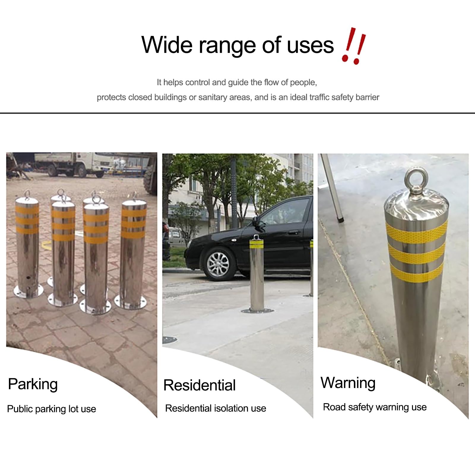 Générique Borne de sécurité Amovible en Acier avec Bandes réfléchissantes, idéale pour Les allées et Les parkings, protège Les Zones sensibles - Jaune (1 pièce)