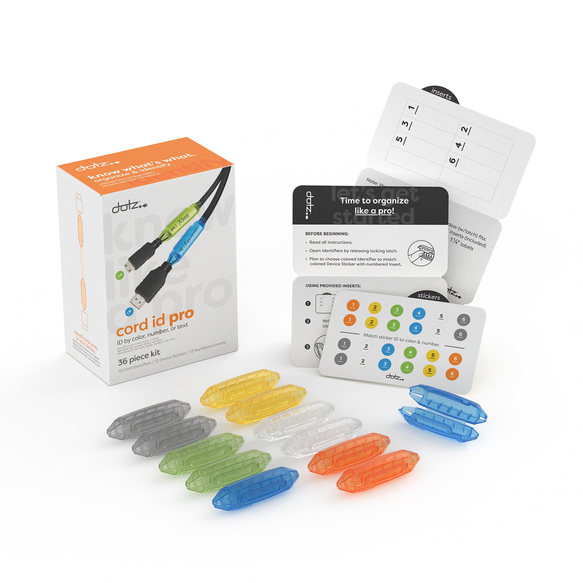 Dotz Cord ID Pro Cord and Cable Identification System, 12 Count, Assorted Colors (DCI171M-C)