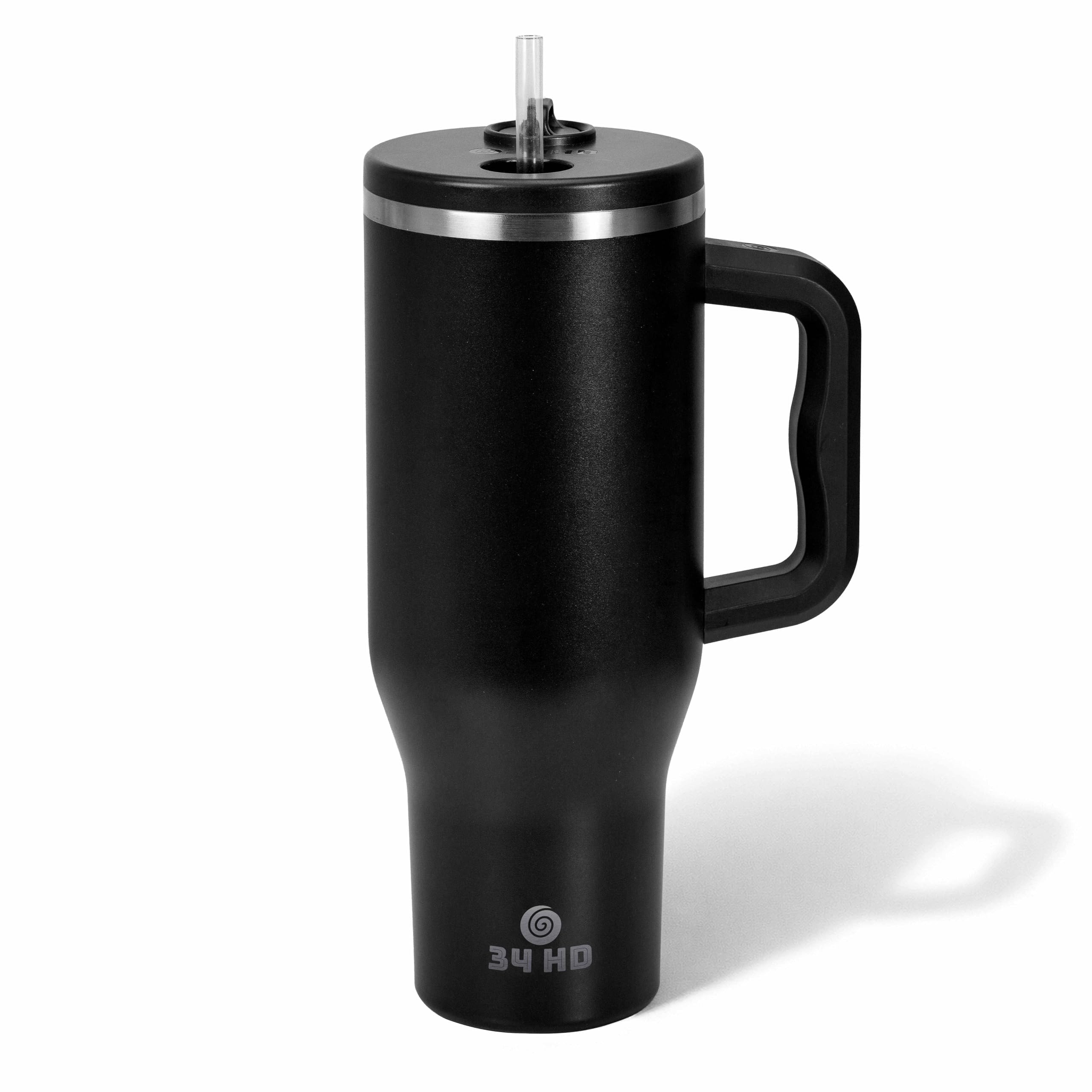 34HD Black 40oz Insulated Tumbler with Handle and Reusable Hidden Straw