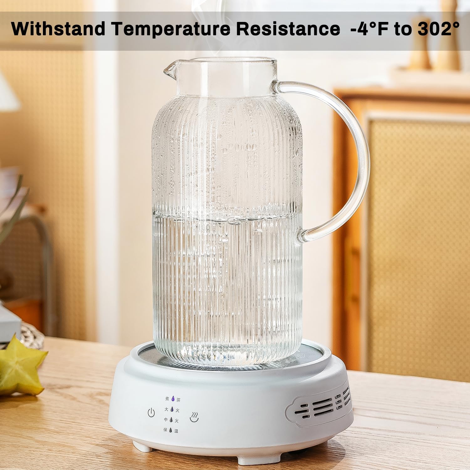 2 PACK Glass Pitcher with Lid, 68 oz/ 2 Liter Classic Vertical Stripes Water Pitcher with Silicone Base, Glass Water Carafe for Cold Brew, Coffee, Lemonade, Iced Sun Tea,Beverage,Heat Resistant - Image 8