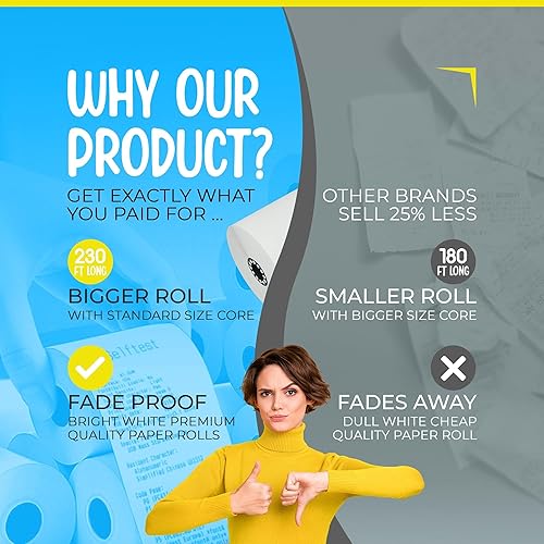 Miniatura 2 de Caja registradora térmica, 3 rollos de papel de POS, 3 1/8" x 230 pies