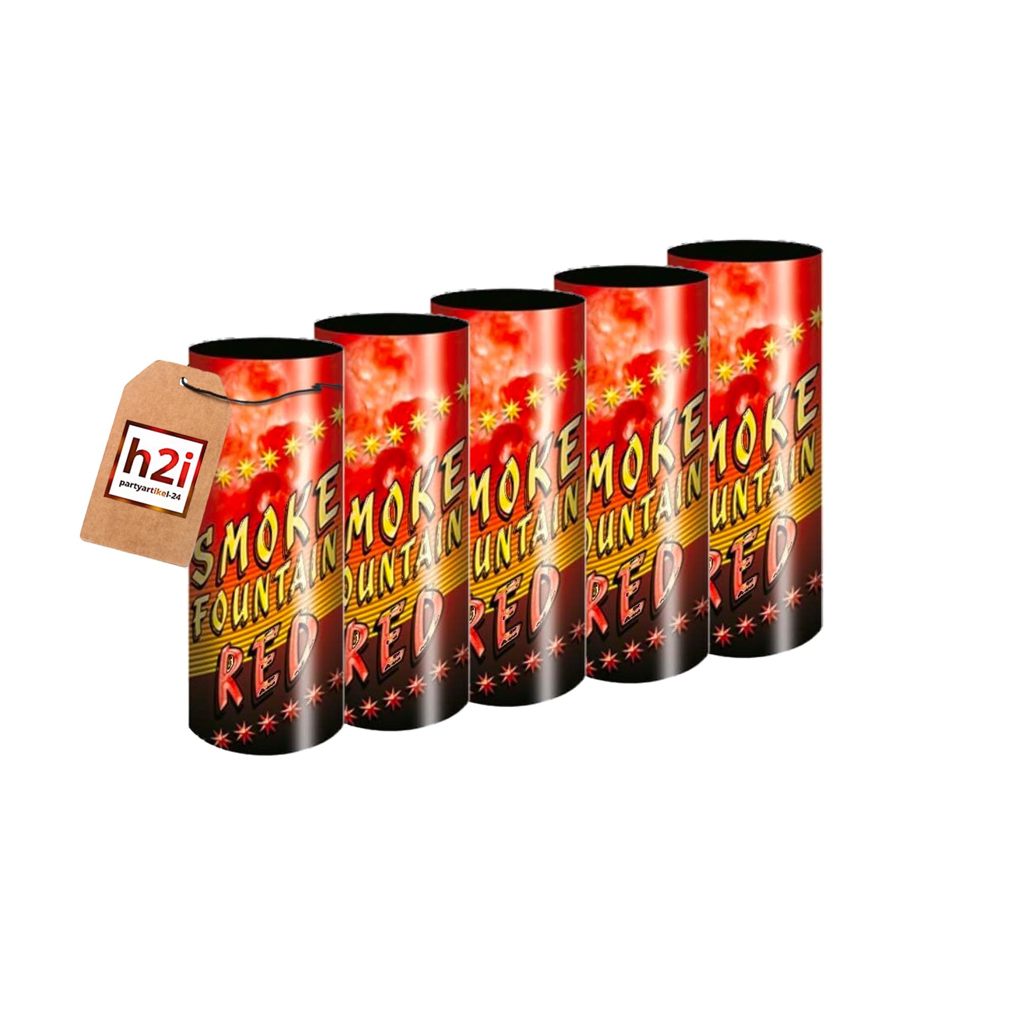 h2i Rauch Vulkan Fontäne - Smoke Tube Rauchfackel Rauchtopf Rauchgenerator Rauchbombe - 5 Stück Rauchfarbe Rot - dichter kräftiger Rauch - Brenndauer ca. 45 sek - Ganzjahresfeuerwerk Kat T1/F1
