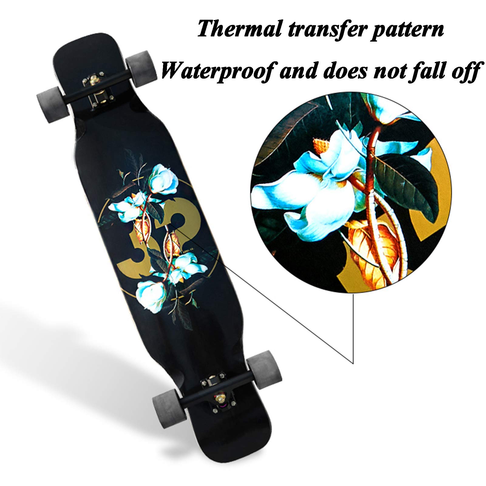 Longboard Cruiser Skateboard Complet 7 Couches Deck 42"x8.9" Skate Board en Bois d'érable Longboards pour Adultes Adolescents Jeunes débutants Filles garçons, pour croisière,