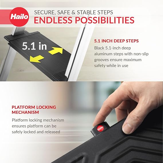 Hailo Aluminum Step Ladder Topline - 330 lb Load - 4 Step