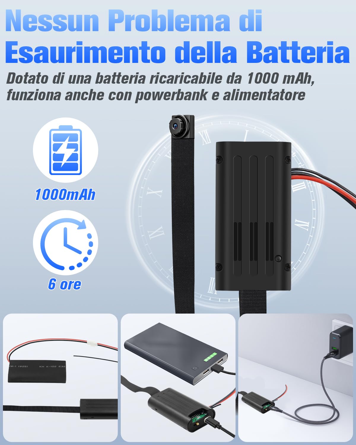 Mini Telecamera Spia, Micro Telecamera Nascosta 1080P HD, Spy Cam Interno Invisibile Bodycam Rilevamento del Movimento Lunga Durata Batteria