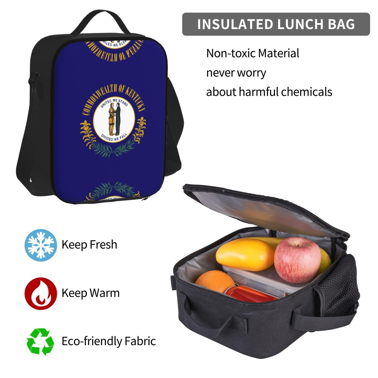 Kentucky State Flag Print torba na książki torba na lunch piórnik 3 w 1 plecaki zestaw plecak, czarny, jeden rozmiar, Czarny, rozmiar uniwersalny