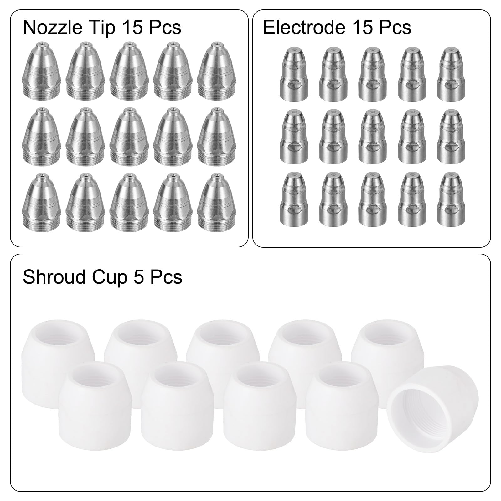 QUARKZMAN 40 Pièces Kit De Consommables P80 Pour Chalumeau Plasma Comprend Nozzles, Électrodes Et Shroud Cups, Nozzle Tip 1.5mm