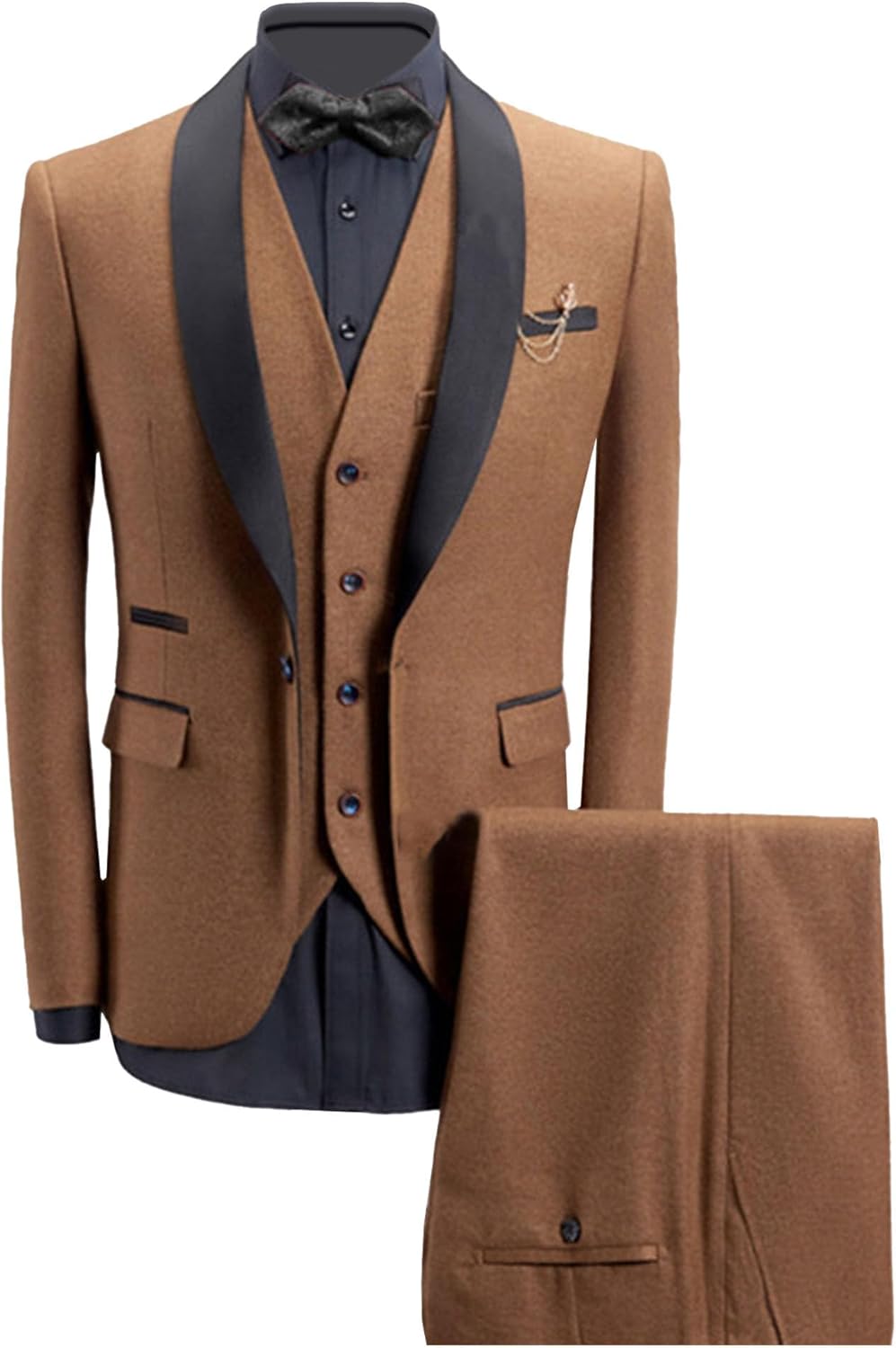 JEsilunmaMY Men's Wedding Dress Suit Set Vintage Shawl Lapel Blazer Jacket Vest Pants 3 Piece Tuxedo for Business Formal Prom