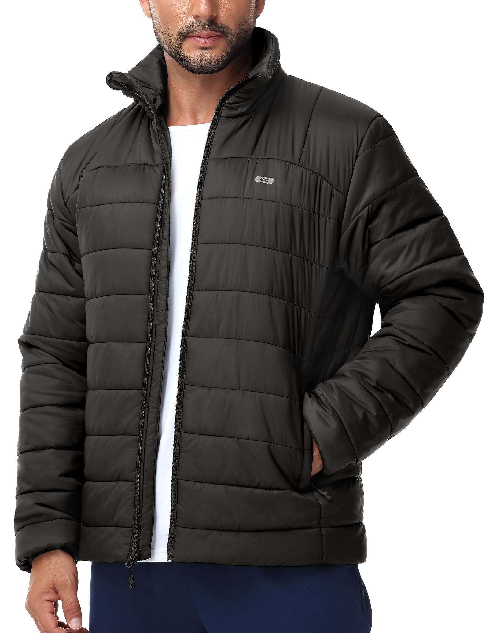 MIER Puffer Jacke für Herren Leichtgewicht isolierte Puffy Mantel mit Tasche Warme Winter gepolsterte Packbare Jacken, wasserdicht