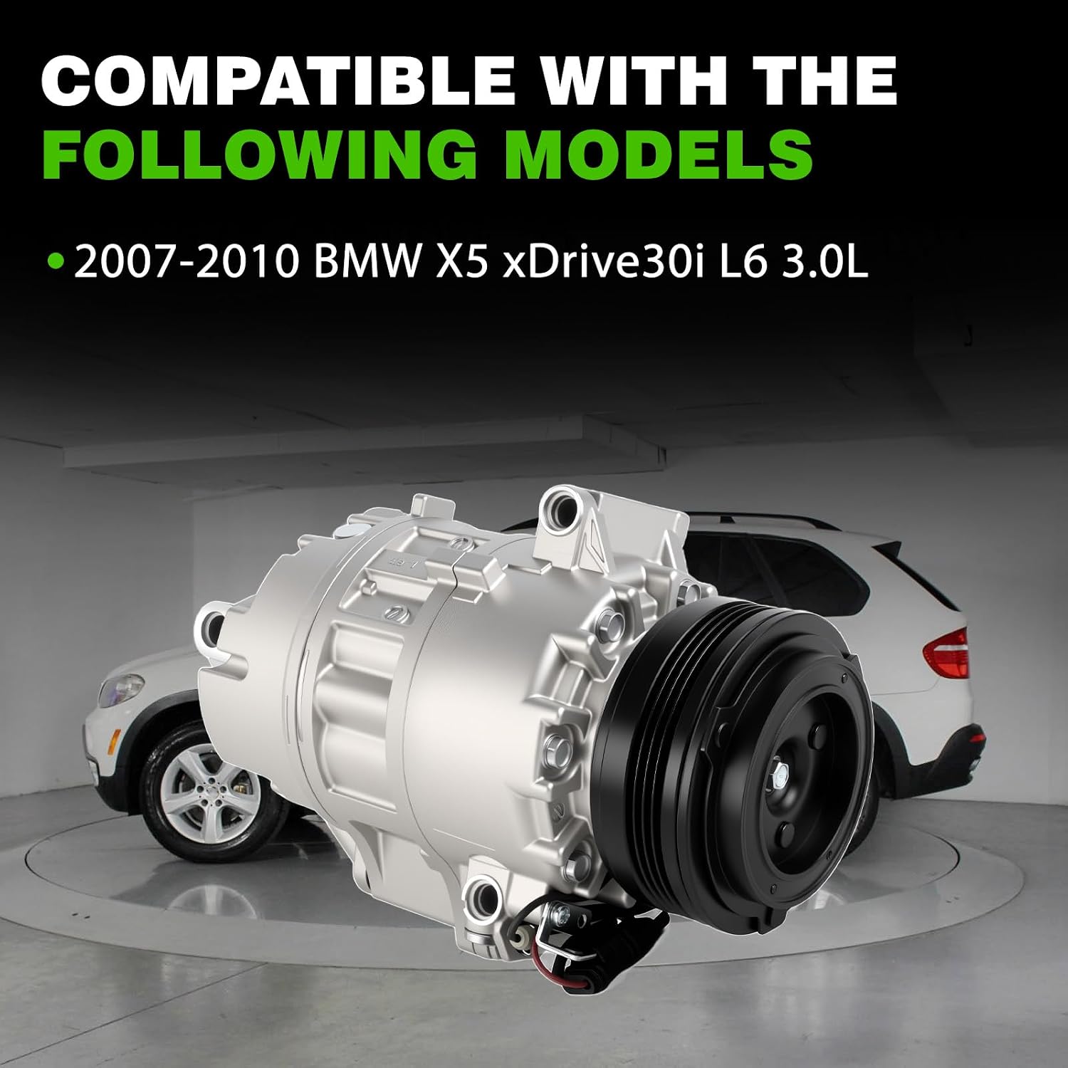 CO29108C Air Conditioner AC Compressor with Clutch Compatible with 2007-2010 BMW X5, 2009-2010 xDrive30i L6 3.0L Replace 58647, 64529185143