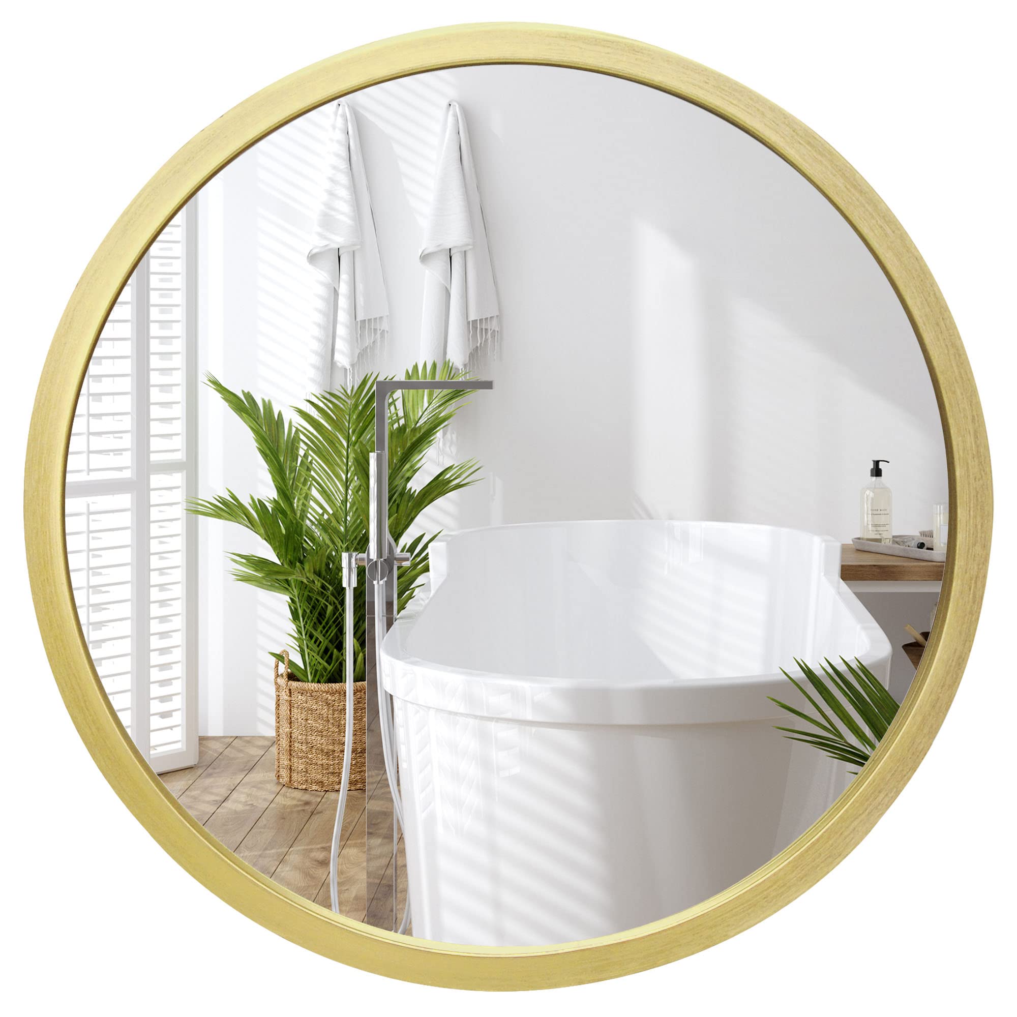 Americanflat 20" Framed Round Gold Mirror - Large Circle Mirror for Bathroom, Bedroom, Entryway, Living Room - Large Circular Modern Mirror for Wall Decor