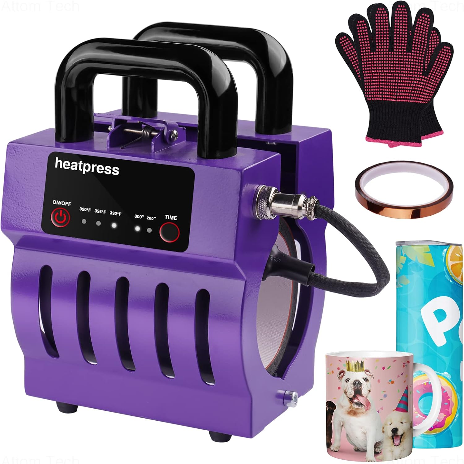 Prensa Térmica para Tazas Mini NiArt 110V, 392°F, Incluye Guantes y Cinta