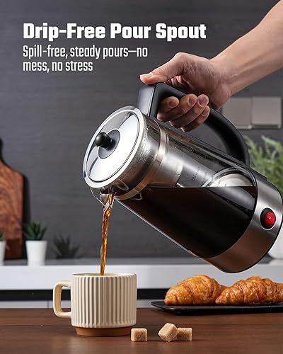 Miniatura 6 de Percolator - Cafetera eléctrica de 10 tazas, mantiene el calor automático, cesta de acero inoxidable, mango frío al tacto